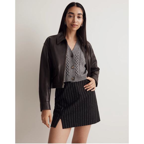 NWT Madewell Wool-Blend Mini Skirt Black Stripe Size 2 - Picture 1 of 7